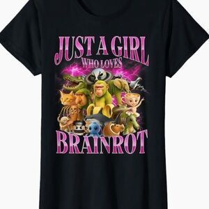 Black Just A Girl Who Loves Brain Rot Tshirt Large